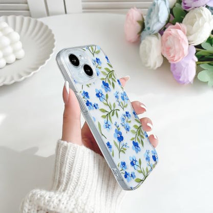 NITITOP Compatible with iPhone 15 Pro Case Clear Cute Flower - Blue | Branch, Floral, Precision camera cutouts, For girl woman, Slim fit, Soft TPU, Shockproof - color: Blue