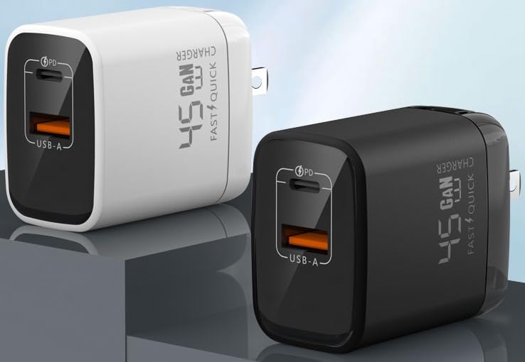 Fast 45W Dual USB-C Plus USB-A Charger - GaN Power Delivery - Fast Compact Power Adapter for Laptops, Smart Phones, Tablets and Thousands of Other Devices (White, 45W) - color: White, size: 45W