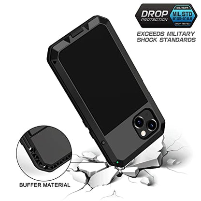 Lanhiem for iPhone 13 Metal Case, Heavy Duty Shockproof Tough Rugged Case with Built-in Glass Screen Protector, 360 Full Body Protective Cover for iPhone 13 6.1 inch, Black - color: Black