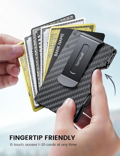 Lamicall Upgraded Hinge Minimalist Wallet for Men, RFID Blocking Wallets - color: Carbon Fiber - CLIP&STRAP