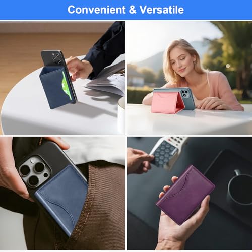 Adhesive Phone Wallet, 6 Card Holder with ID Window,Pink - color: Pink