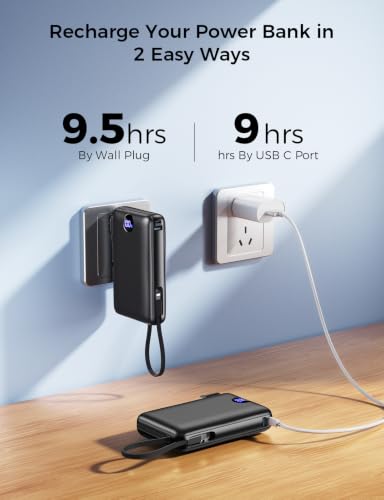 Portable Charger Power Bank 50000mAh Massive Capacity with Wall Plug Black - color: Black