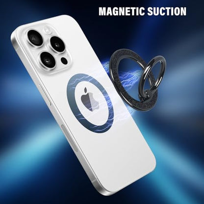 Guppy Magnetic Phone Ring Holder, Glitter Magnet Finger Ring Grip Stand Holder, 360° Rotation with Cell Phone Ring Stand, Compatible with MagSafe for iPhone 17 Pro Max 16 15 14 13 12 All-Black - color: Black