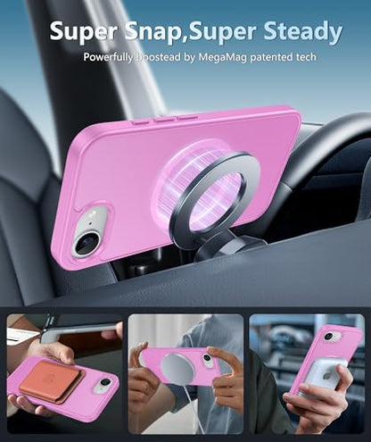 FNTCASE for iPhone 17e/16e Case Silicone Magnetic Pink | Compatible with MagSafe, Screen Protector, Matte Textured, Military Grade Drop Protection Slim Rugged Shockproof Phone Cover - color: Pink