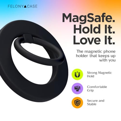 FELONY CASE - Matte Black Ring Grip and Stand - Version 2.0 - Improved Stronger Magnet, Magnetic Phone Ring Holder for iPhone 17,16, 15, 14, 13, 12, Pro, Pro Max, Air - Drop Protection - color: Matte Black