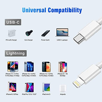 USB C to Lightning Cable [Apple MFi Certified] 2Pack 10FT - size: 10FT