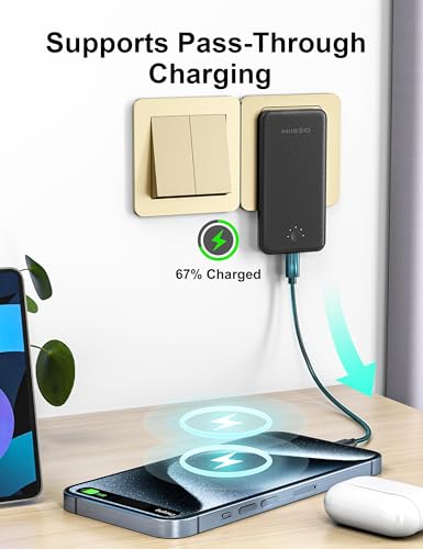 Ultra Slim 10000mAh Power Bank, Built-in Cables and AC Wall Plug, Black