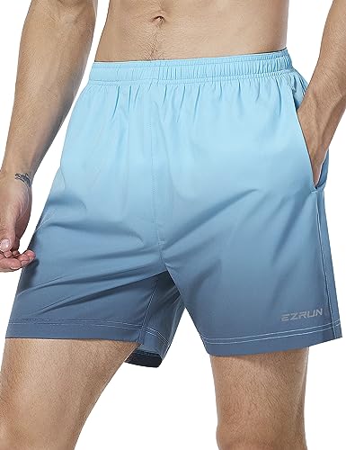 EZRUN Men's 5" Athletic Running Shorts Quick Dry with Liner Zip Pocket - color: Gradient Blue, size: Small