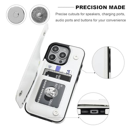 ONETOP for iPhone 16 Pro Wallet Case with Credit Card Holder,White | Kickstand,ID/Cash Holder,Case Wallet with Card Slots,Double Magnetic Clasp,Durable PU Leather Shockproof Cover for Women Men - color: White