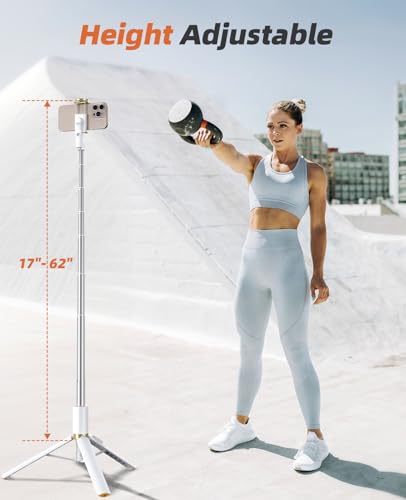 Tripod for iPhone, Selfie Stick with Remote, Stable & Durable Phone Tripod - color: White
