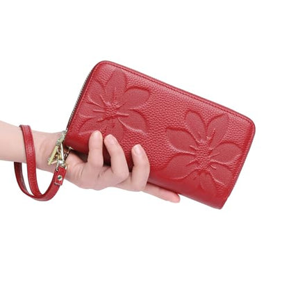 GOIACII Women's Wallet RFID Blocking Leather Wristlet - color: A05 Red