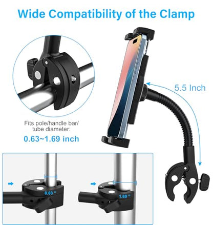 Handlebar Tablet Holder for Bike Pram Moto Wheel Chair, Metal Gooseneck Arm