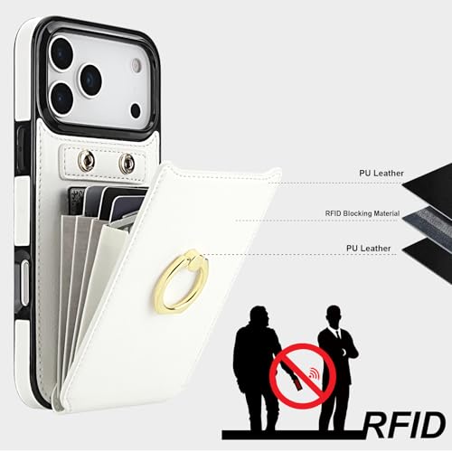 Folosu for iPhone 17 Pro Max Case Wallet,Finger Ring Holder Cover White - color: White