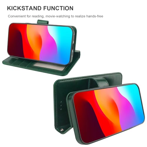 Bocasal Detachable Wallet Case Card Holder for iPhone 15 Pro, Green | RFID Blocking Kickstand Card Slots Holder PU Leather Magnetic Shockproof Wrist Strap Removable Flip Protective Cover 6.1 inch - color: Green