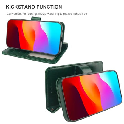 Bocasal Detachable Wallet Case Card Holder for iPhone 15 Pro, Green | RFID Blocking Kickstand Card Slots Holder PU Leather Magnetic Shockproof Wrist Strap Removable Flip Protective Cover 6.1 inch - color: Green