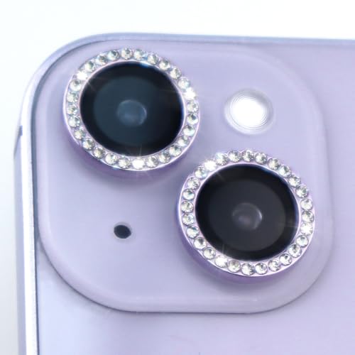 Camera Lens Protector for iPhone 15/15 Plus/14/14 Plus Bling Diamond Metal Ring Rhinestone Tempered Glass Lens Cover Accessories (Purple) - color: Purple