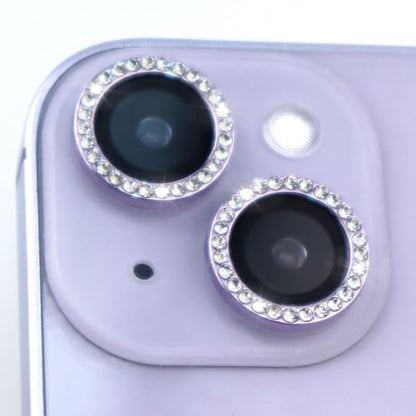 Camera Lens Protector for iPhone 15/15 Plus/14/14 Plus Bling Diamond Metal Ring Rhinestone Tempered Glass Lens Cover Accessories (Purple) - color: Purple