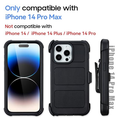 for Phone Case iPhone 14 Pro Max Case Belt Clip Heavy Duty Holster Black | Protective iPhone 14 ProMax Case Kickstand Shockproof Dustproof Port Sturdy Defender Cover for iPhone 14 Pro Max Cases Black - color: Black