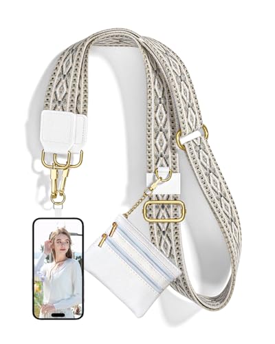 Nipichsha Crossbody Phone Strap with Wallet, Clip and Go Strap for Phone - color: Retro Geometry