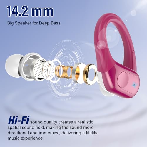 Wireless Earbuds Sports, 75Hrs Bluetooth 5.4 Headphones, Hi-Fi Stereo Bass - color: Y-Starry Rose Gold