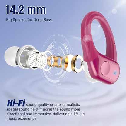 Wireless Earbuds Sports, 75Hrs Bluetooth 5.4 Headphones, Hi-Fi Stereo Bass - color: Y-Starry Rose Gold