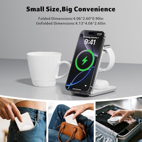 Acer 3 in 1 Charging Station for iPhone, Wireless Charger Stand,15W Fast MagSafe Charger for iPhone 17 16 15 14 13 12 Series-Apple Watch 11 10 9 8 7 6 5 4 3 2 SE and Ultra Series-Airpods 4 3 2 Pro - color: SL-S3-White