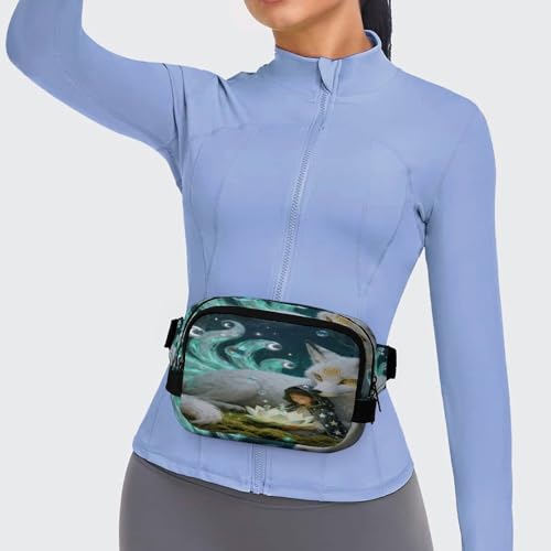 Nine-tailed Fox Fanny Packs for Women Men Double Layer Fashion Waist Pack Adjustable Belt Bag with Pockets Small Crossbody Bags for Running Hiking Workout Travel Daily Use
