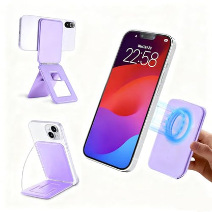 Magnetic Phone Stand, PU Leather Phone Tripod with Angle Adjustment - color: C-Purple