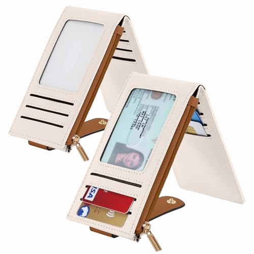 Chelmon Women's RFID Slim Card Holder Wallet | Thin Bifold Multi Card Case with Zipper Coin Pocket Purse for Women(Beige Brown) - color: Beige Brown