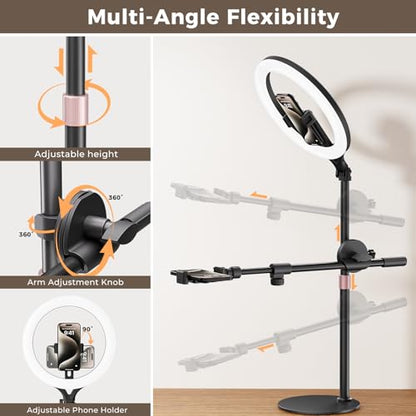 LULED 11" Desk Ring Light, Ring Light with Tripod Stand, Overhead Phone Mount for Video Recording & Tripod for Cooking, Live Streaming TikTok & YouTube, with Bluetooth Remote Compatible with iPhone