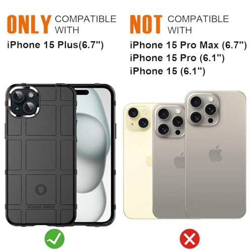Rugged Shield 8ft Drop Proof TPU Thick Armor Tactical Protective Case Compatible with iPhone 15 Plus (6.7 inches) - Dark Black - color: Dark Black, size: iPhone 15 Plus