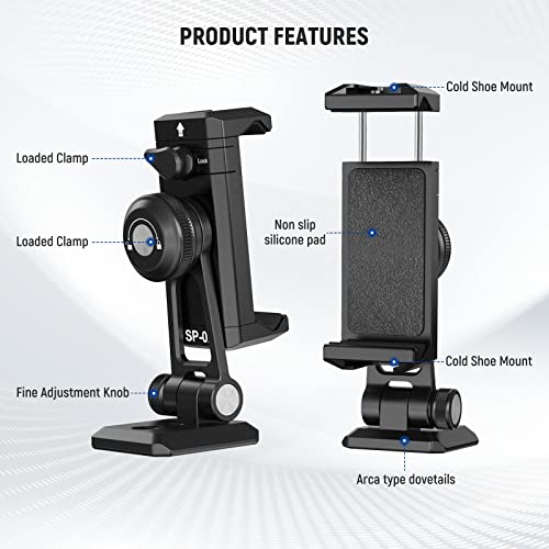 NEEWER Metal Phone Tripod Mount Adapter with Arca QR Base, Cold Shoe