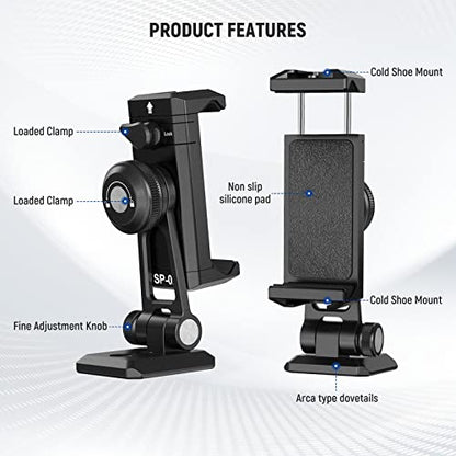 NEEWER Metal Phone Tripod Mount Adapter with Arca QR Base, Cold Shoe