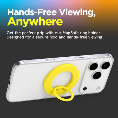 FELONY CASE - Neon Yellow MagSafe Ring Grip and Stand - Version 2.0 - Improved Stronger Magnet, Magnetic Phone Ring Holder for MagSafe Compatible iPhone 17, 16, 15, 14, 13,12, Pro Max- Drop Protection - color: Neon Yellow