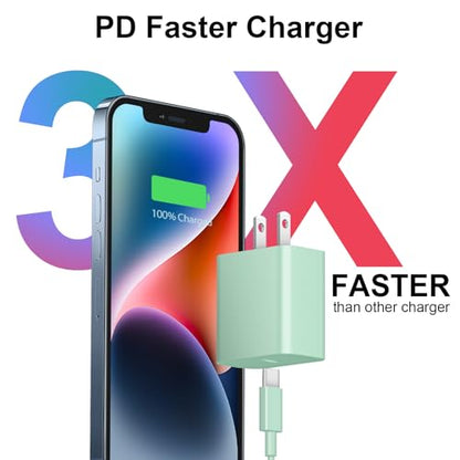 2+2Pack iPhone 17 16 15 Charger 20W Apple Charger &10ft Cable-Green - color: Green