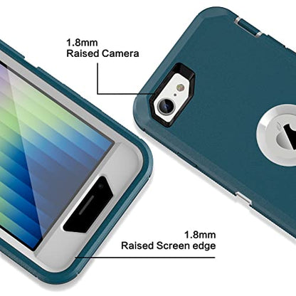 MXX Case Designed for iPhone SE Case 2020/2022 Heavy Duty Protective with Screen Protector [3 Layers] Rugged Rubber Protection Cover & Rotating 360 Degree Belt Clip SE 3rd/2nd Gen (Tuscan Teal/White) - color: Tuscan Teal/White
