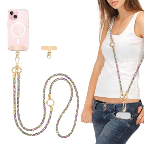 Crystal Phone Strap Crossbody Rhinestone Cell Phone Neck, Rainbow - color: Rainbow