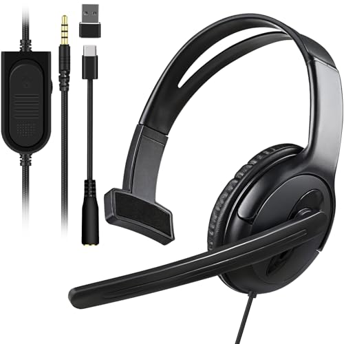Joso Wired Headset with Mic, Dual Ear Headset for PS5/PS4/Xbox/Switch/PC/iPad/Mac/Tablet with with USB C & USB-A Adapter - Chat Headphone, Business, Coach, Gaming, Working