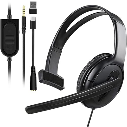 Joso Wired Headset with Mic, Dual Ear Headset for PS5/PS4/Xbox/Switch/PC/iPad/Mac/Tablet with with USB C & USB-A Adapter - Chat Headphone, Business, Coach, Gaming, Working