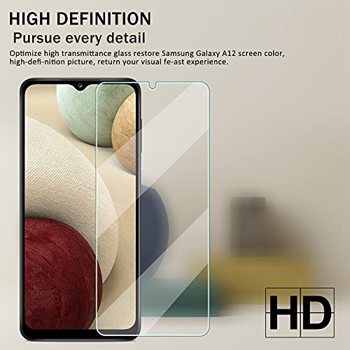 Galaxy A12 HD Clear Tempered Glass Screen Protector + Camera Lens Protectors, [2+2 Pack] [3D Glass] [Bubble-Free] [Anti-Glare] Screen Protector Glass For Samsung Galaxy A12 - size: Galaxy A12