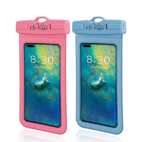 2 Pack IPX8 Waterproof Phone Pouch for iPhone 16/15/14/13 Pro Max Plus (7.2 Inch) - Swimming, Diving, Snorkeling, Snowproof - Touchscreen Friendly Underwater Photography Dry Bag(Pink&Blue) - color: Pink&Blue