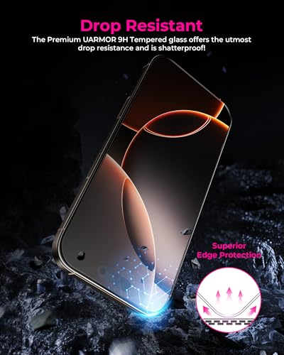 UARMOR Red Light Screen Protector for iPhone 16 [6.1 Inch] Anti Blue Light, Double Strength 9H Tempered Glass with Easy Installation Kit, Case Friendly Fit - 2Pack - size: iPhone 16