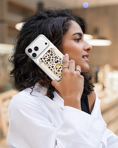 Shorogyt Compatible with Magsafe Wallet with Ring Grip Magnetic Card Holder - Cute Phone Wallets with Stand for iPhone 17/16/15/14/13/12 Series for Women Girls White Leopard Design, Fit 7 Cards - color: White Leopard