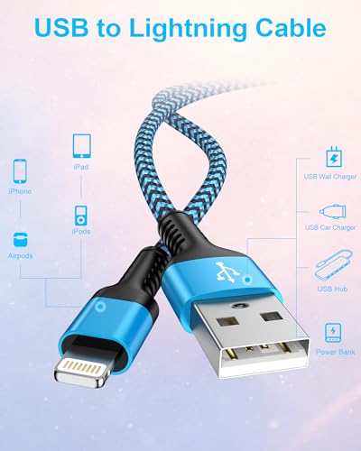 Car Play Charger Cable for iPhone 14 13 12 11 Pro Max XS XR X SE, iPad - size: 3 FT, style: USB-A to Lightning