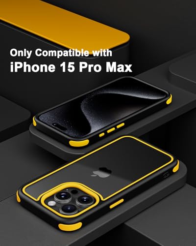 Mobnano Compatible with iPhone 15 Pro Max Case, with Multicolor Protective Shockproof Bumpers, Crystal Clear Back Not Yellowing Anti-Scratch Hard PC Back & Soft Silicone TPU Frame Cover - Black/Yellow - color: Black/Yellow, size: iPhone 15 Pro Max