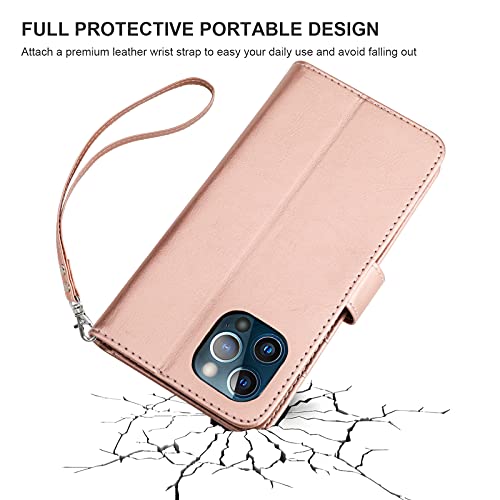 Bocasal Detachable Wallet Case Card Holder for iPhone 13 Pro, Rose Gold - color: Rose Gold