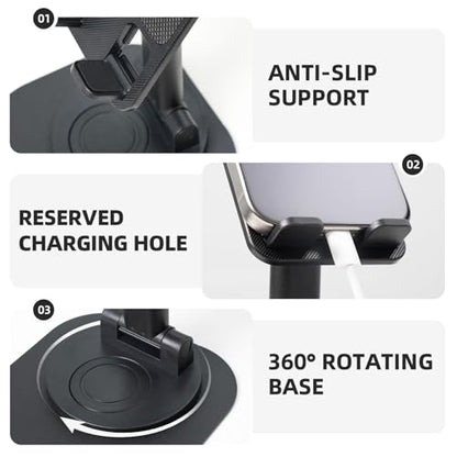 Funny Golden Retriever 360° Rotating Cell Phone Stand Height Angle Adjustable Phone Stand Portable Foldable Desktop Phone Holder Compatible with All Mobile Phones and Tablets - color: Black