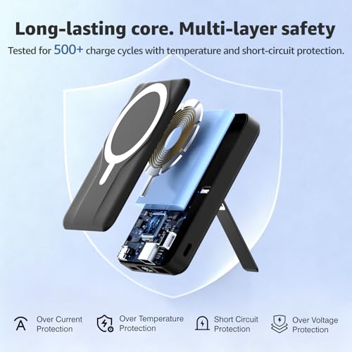 Azmuth for MagSafe Portable Charger, 10000mAh Magnetic Power Bank 20W PD | Fast Charging,Wireless Battery Pack with LED Display & Stand,Travel Essentials,for iPhone 17/16/15/14/13/12 Series - color: Black
