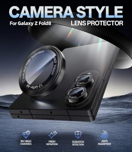 HelloDeere for Samsung Galaxy Z Fold 8 Camera Lens Protector, Military-Grade 9H+ Tempered Glass with AR Optical Tech HD Anti-Glare Anti-Scratch Metal Individual Ring Easy Install Case Friendly, Black - color: Z Flod 8 (Black)