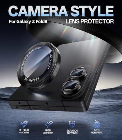 HelloDeere for Samsung Galaxy Z Fold 8 Camera Lens Protector, Military-Grade 9H+ Tempered Glass with AR Optical Tech HD Anti-Glare Anti-Scratch Metal Individual Ring Easy Install Case Friendly, Black - color: Z Flod 8 (Black)